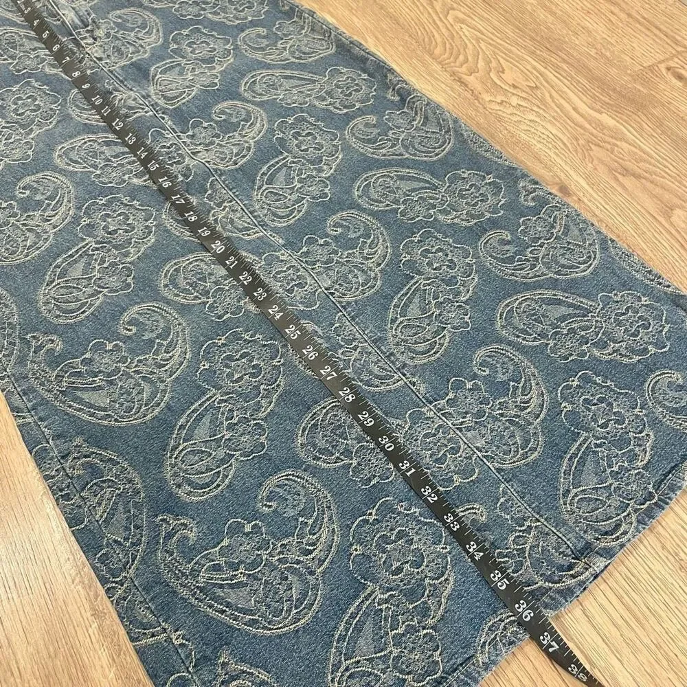 Vintage Liz Claiborne LizWear‎ Denim Bohemian Paisley Embroidered Maxi Skirt 4